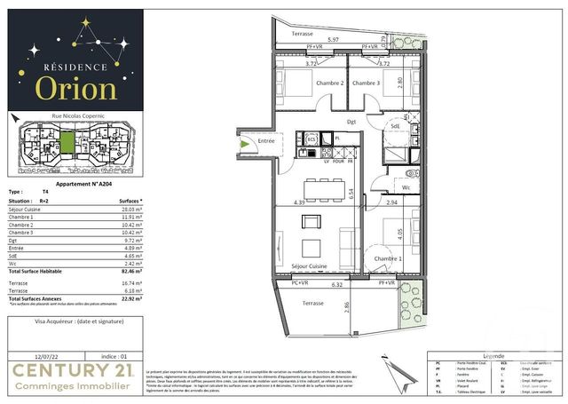 Appartement T4 à vendre - 4 pièces - 82.46 m2 - BEZIERS - 34 - LANGUEDOC-ROUSSILLON - Century 21 Comminges Immobilier