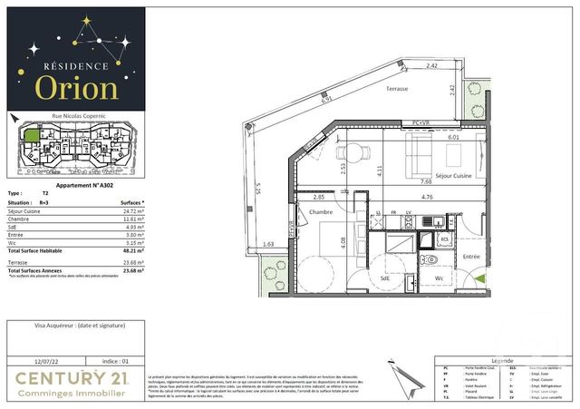 Appartement T2 à vendre - 2 pièces - 48.21 m2 - BEZIERS - 34 - LANGUEDOC-ROUSSILLON - Century 21 Comminges Immobilier