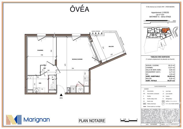Appartement T2 à vendre - 2 pièces - 50.69 m2 - BEZIERS - 34 - LANGUEDOC-ROUSSILLON - Century 21 Comminges Immobilier